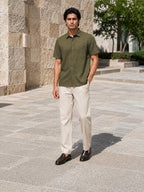 Half-Sleeve Cotton Linen Shirt in Green