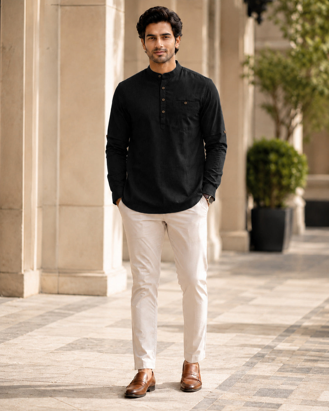Full Sleeve Kurta Shirt in Black
