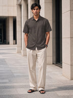 Half-Sleeve Cotton Linen Shirt in Charcoal Grey
