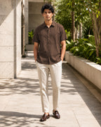 Half-Sleeve Cotton Linen Shirt in Brown