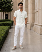Half-Sleeve Cotton Linen Shirt in White