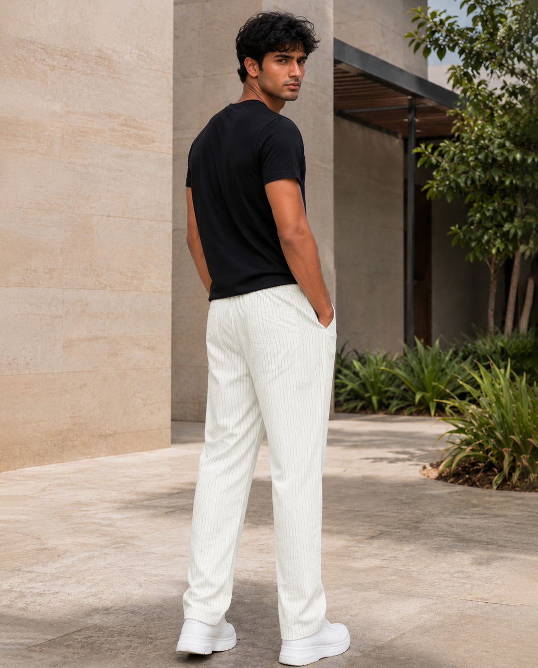 Cream Solid Pyjamas Pants For Men