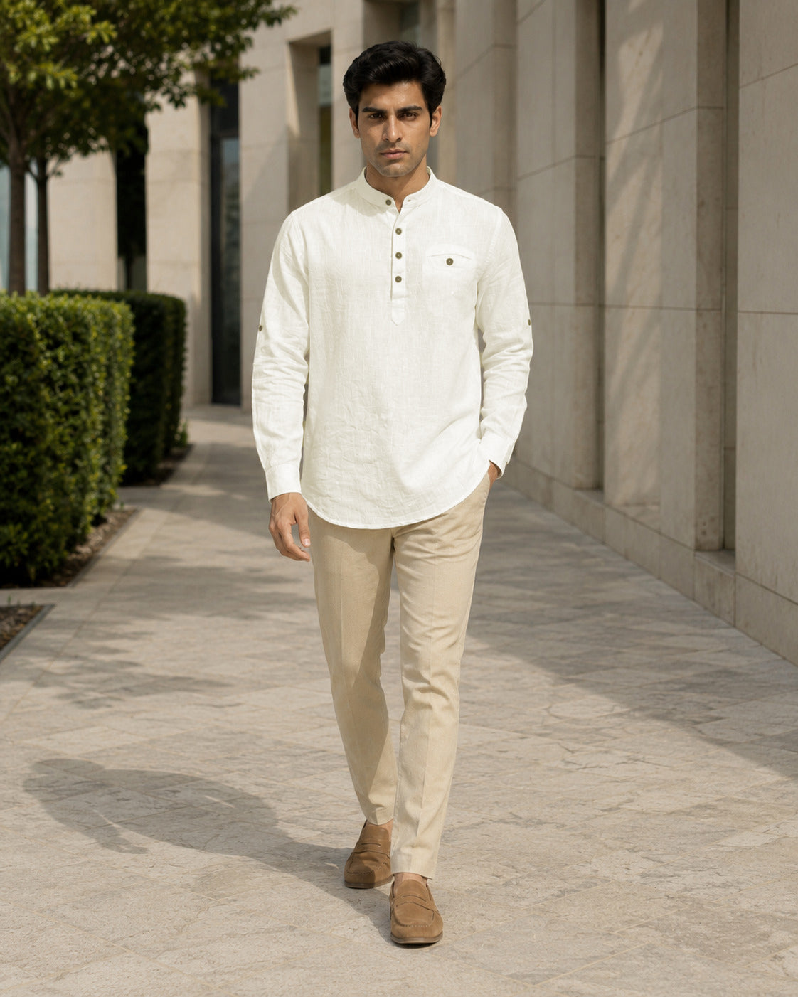 Full Sleeve Kurta Shirt in Off-White