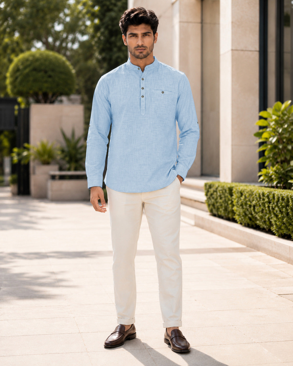 Full Sleeve Kurta Shirt in Sky Blue