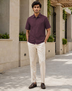 Half-Sleeve Cotton Linen Shirt in Wine