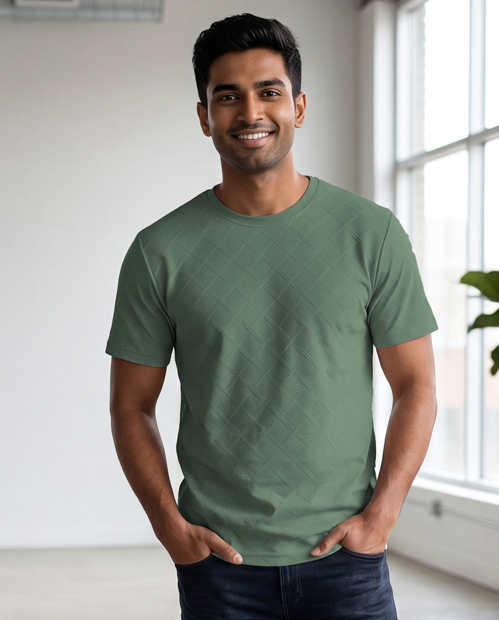 Cross Textured Jacquard Pattern T-Shirt