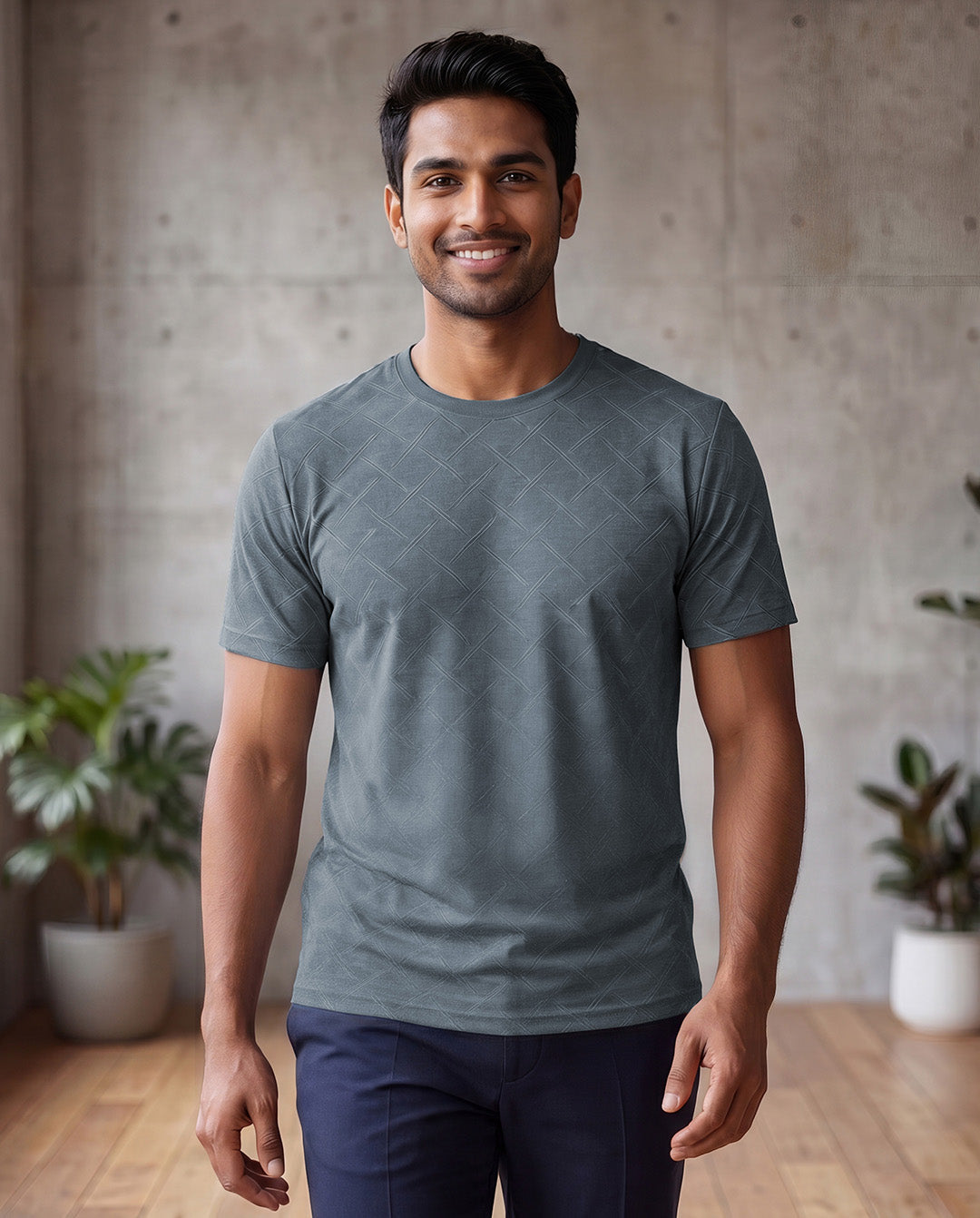 Cross Textured Jacquard Pattern T-Shirt