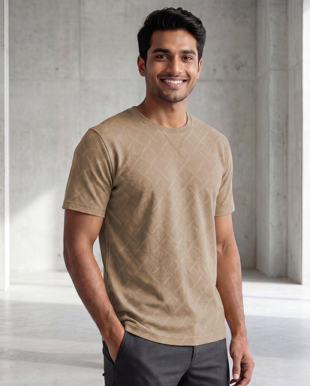 Cross Textured Jacquard Pattern T-Shirt