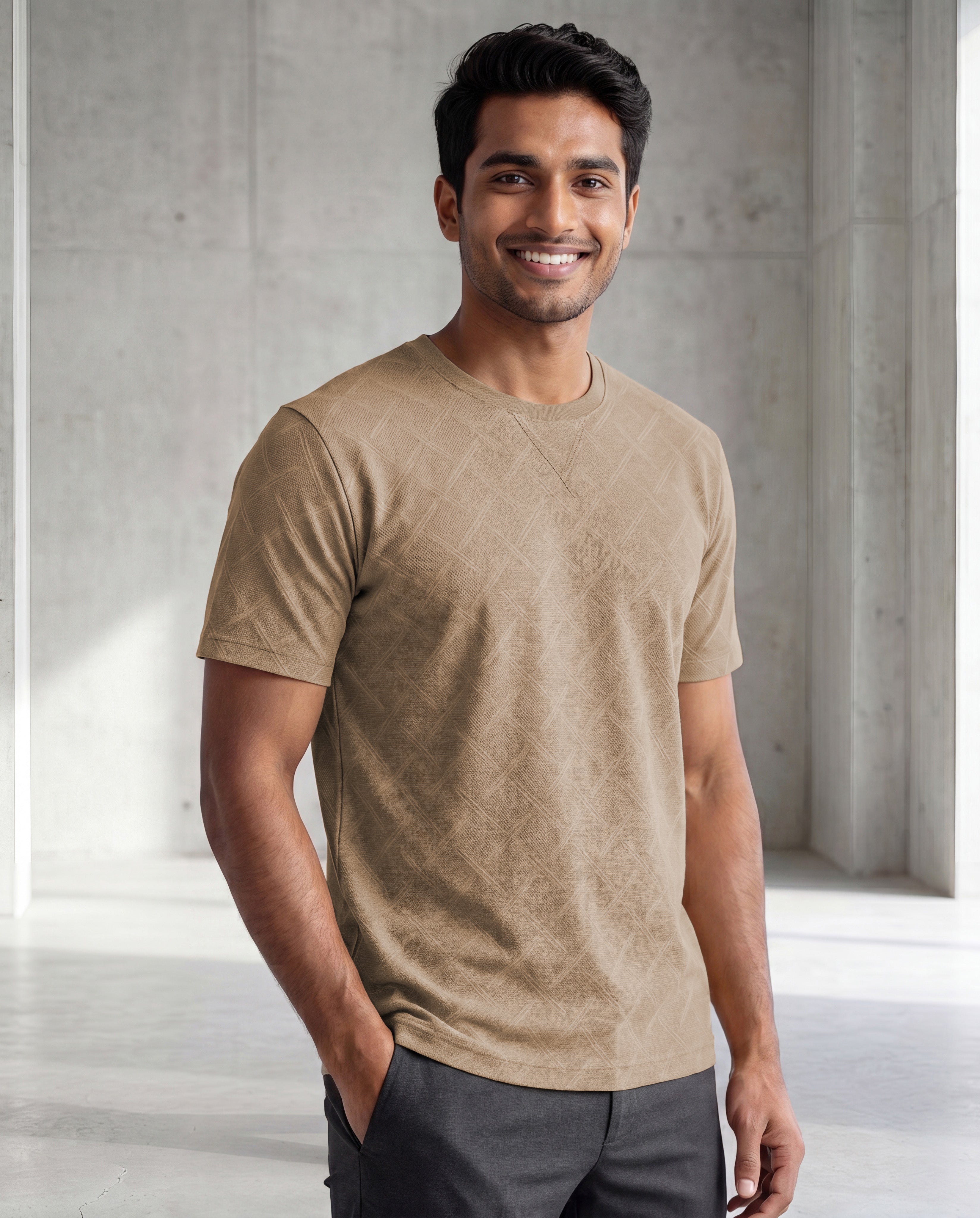 Cross Textured Jacquard Pattern T-Shirt
