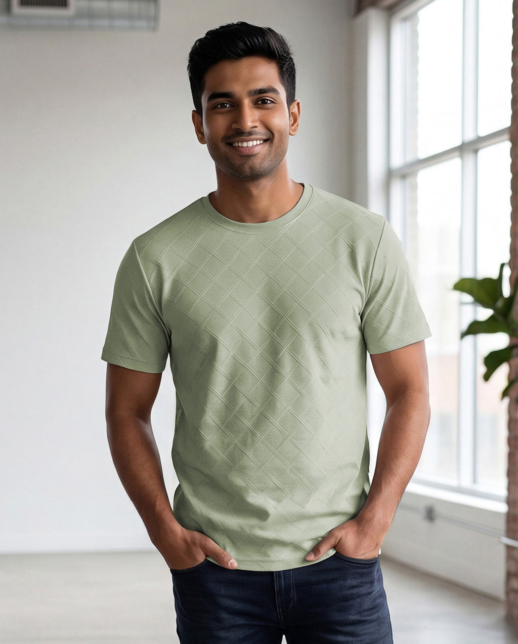 Cross Textured Jacquard Pattern T-Shirt