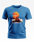 Blue men's t-shirt with artistic soldier silhouette, sunset background, army salute graphic