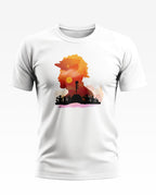 White men's t-shirt with soldier silhouette and army tribute graphic print, round neck, short sleeves