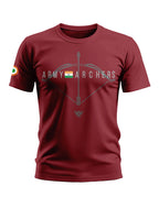 Maroon men's t-shirt with Army Archers bow and arrow graphic and Indian flag print
