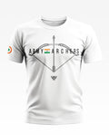 White men's t-shirt with Army Archers bow and arrow graphic, Indian flag on sleeve