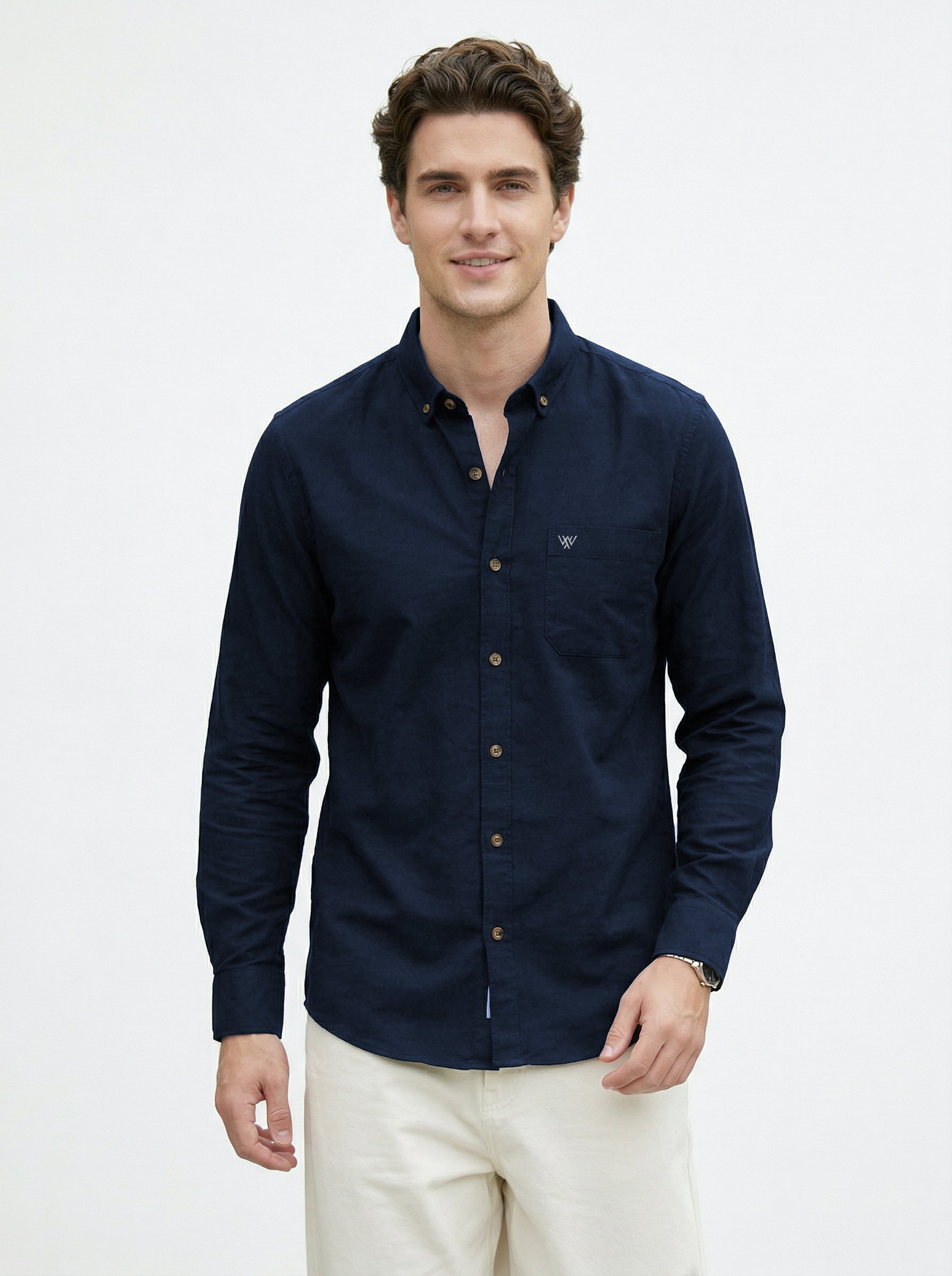 Full-Sleeve Breeze Linen Shirt in Navy Blue