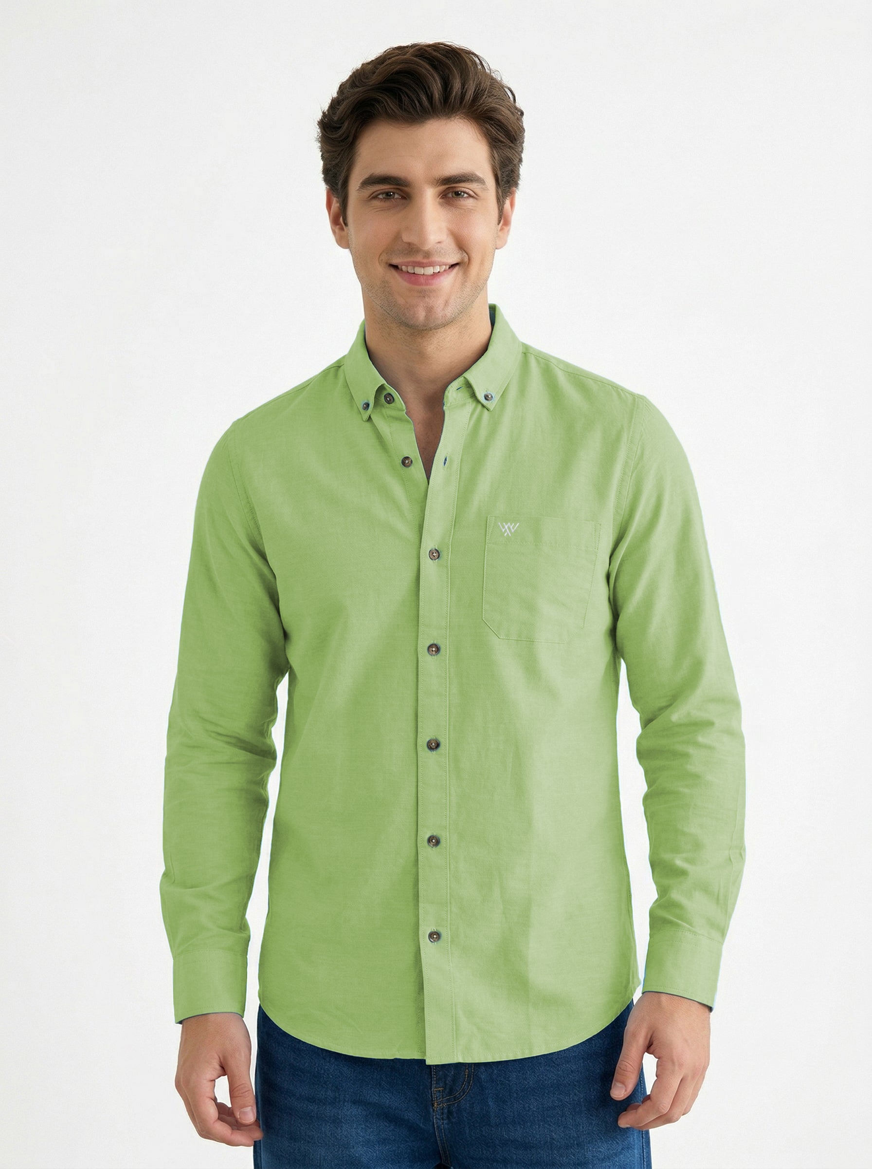 Full-Sleeve Breeze Linen Shirt in Parrot Green