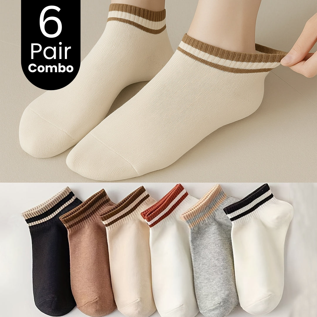 6-Pair Striped Ankle Crew Breathable Socks Combo