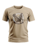 Beige men's t-shirt with bold eagle graphic and text, short sleeves, army-inspired style