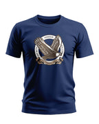 Navy blue men's t-shirt with a flying eagle and 'Honour Falcon Sky With The Powerful Eagle' graphic
