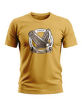 Yellow men's t-shirt featuring a powerful eagle graphic with honour text, short sleeves