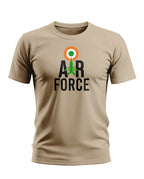 Beige men's t-shirt featuring Indian Air Force jet graphic and roundel military design