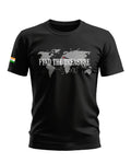 Black men's t-shirt with world map, 'Find the Treasure' print, and Indian flag on sleeve