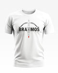 White men's t-shirt with Brahmos missile and bow graphic on chest, military-inspired design