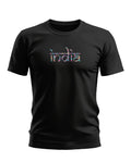 Black men's t-shirt with colorful 'India' graphic print on chest, casual fashion style