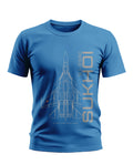 Blue men's t-shirt with SU-30MKI fighter jet graphic and SukhOI text, aviation themed fashion