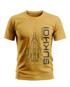 Yellow men's t-shirt featuring SU-30MKI Sukhoi fighter jet graphic and text print