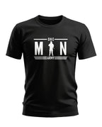 Black men's t-shirt with 'One Man Army' soldier graphic in bold white text