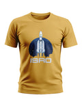 Yellow men's t-shirt with rocket and ISRO graphic, space theme design