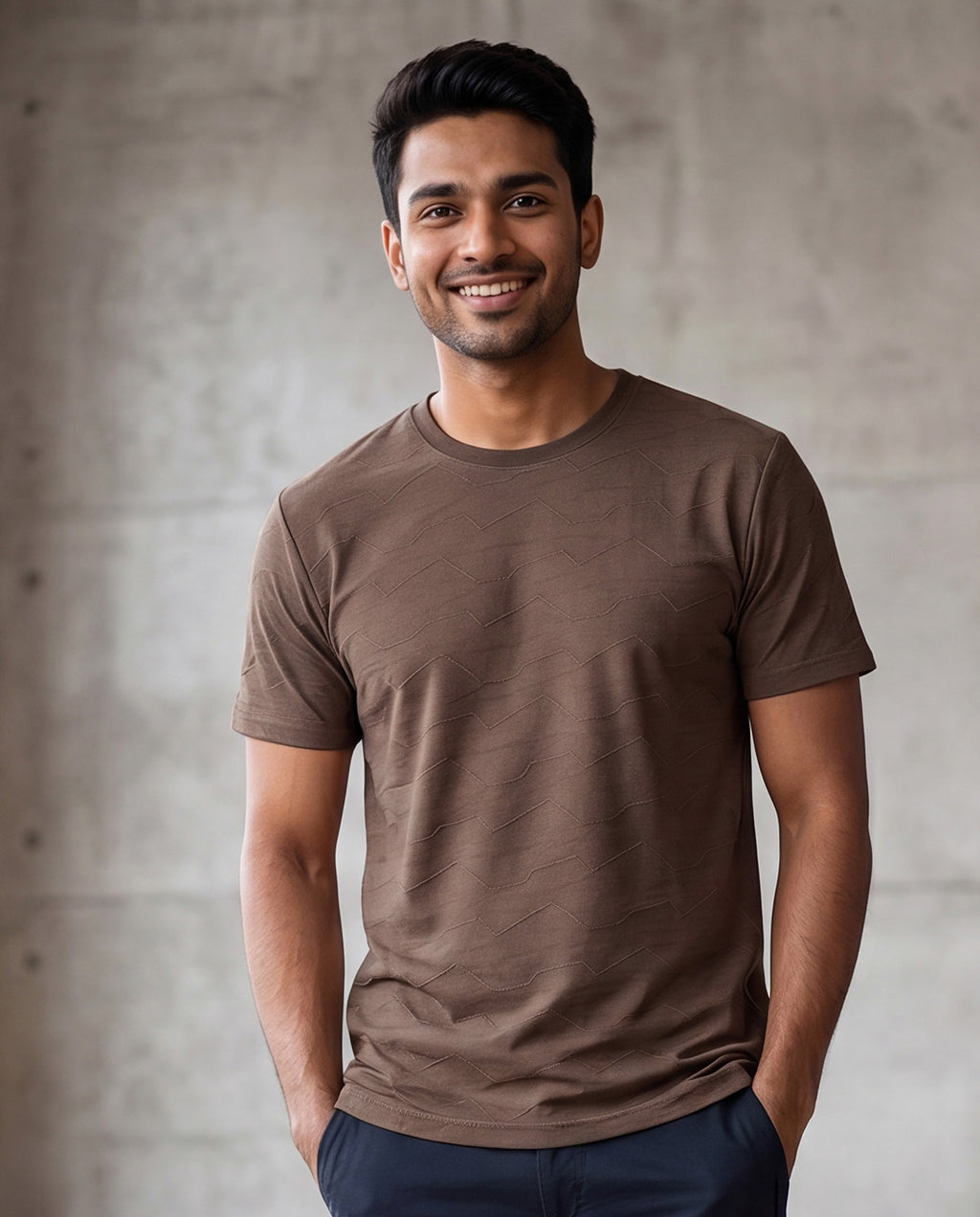 Chevron Textured Jacquard Pattern T-Shirt