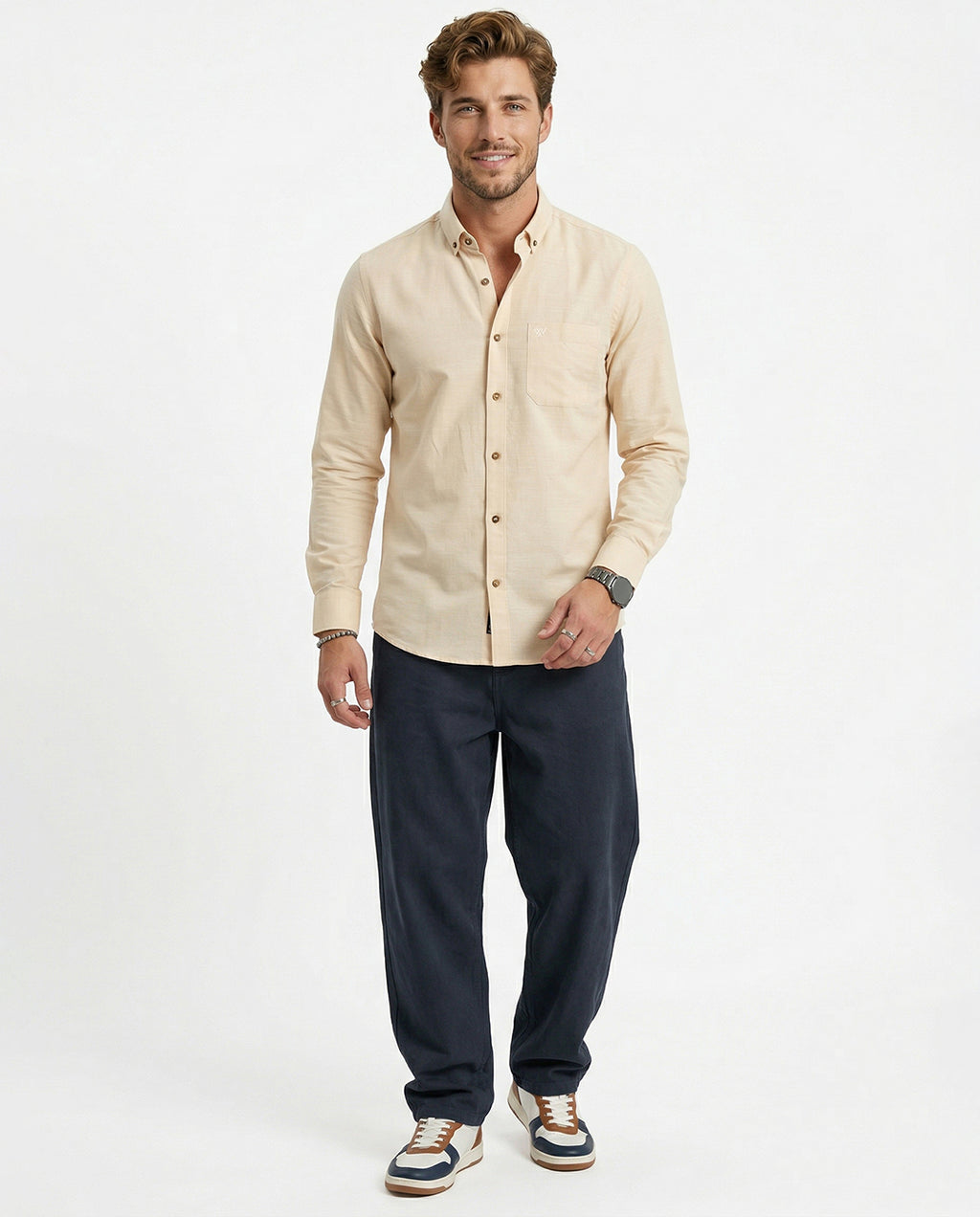 Full-Sleeve Breeze Linen Shirt in Sand Beige