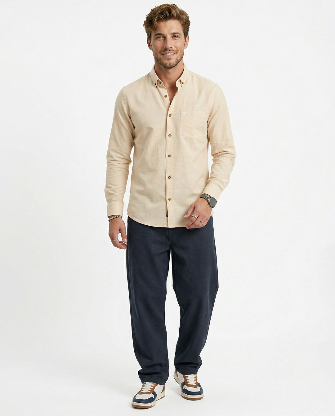 Full-Sleeve Breeze Linen Shirt in Sand Beige