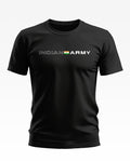 Black men's t-shirt with 'INDIAN ARMY' and Indian flag graphic on chest