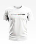 White men's t-shirt with 'Indian Army' text and flag graphic on the chest