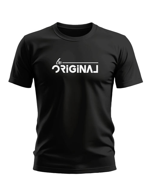 Black men's t-shirt with white 'be ORIGINAL' graphic print on front, short sleeves, crew neck