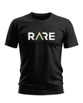 Black men's t-shirt with RARE text and Indian tricolor design on the chest, casual fashion