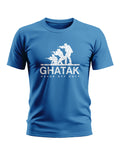 Blue men's t-shirt with white 'GHATAK Never Off Duty' text and army soldier graphic print
