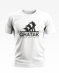 White men's t-shirt with black army commando graphic and text 'GHATAK Never Off Duty'