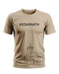 Beige men's t-shirt with 'KEDARNATH' text and line art of Kedarnath Temple on front