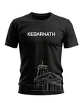 Black men's t-shirt with 'Kedarnath' text and temple line art graphic on front