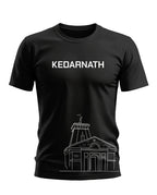 Black men's t-shirt with 'Kedarnath' text and temple line art graphic on front