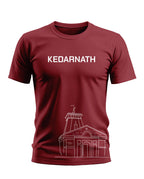 Maroon men's t-shirt with white Kedarnath text and temple graphic on front