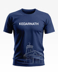 Navy blue men's t-shirt featuring 'Kedarnath' text and temple outline graphic on front