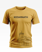 Yellow men's T-shirt with 'Kedarnath' text and temple sketch graphic on front