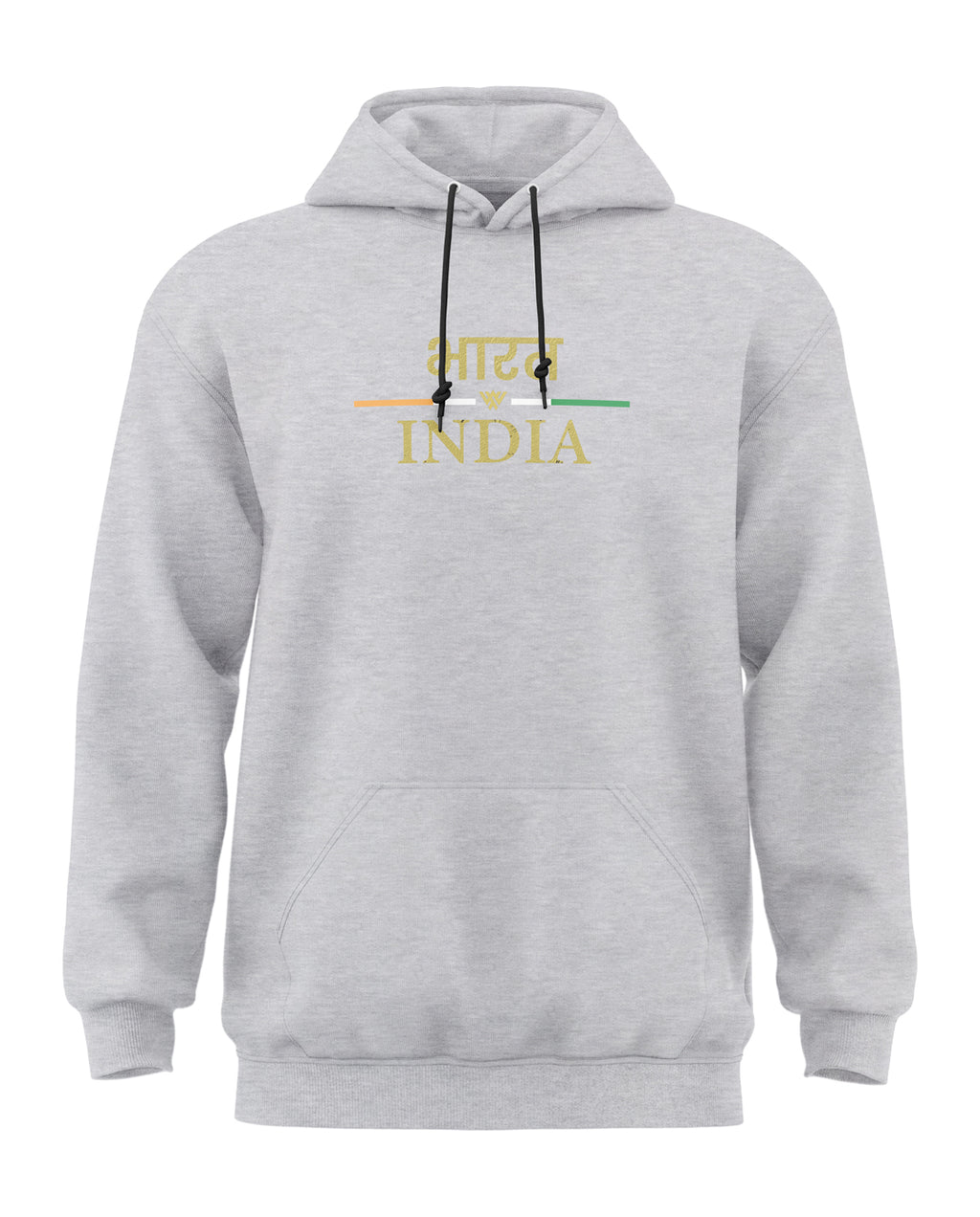 Light grey melange hoodie with Bharat India text and tricolor accents, men's casual fashion