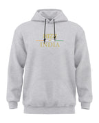 Light grey melange hoodie with Bharat India text and tricolor accents, men's casual fashion