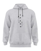 Light grey melange hoodie with black graphic print and kangaroo pocket, men's fashion